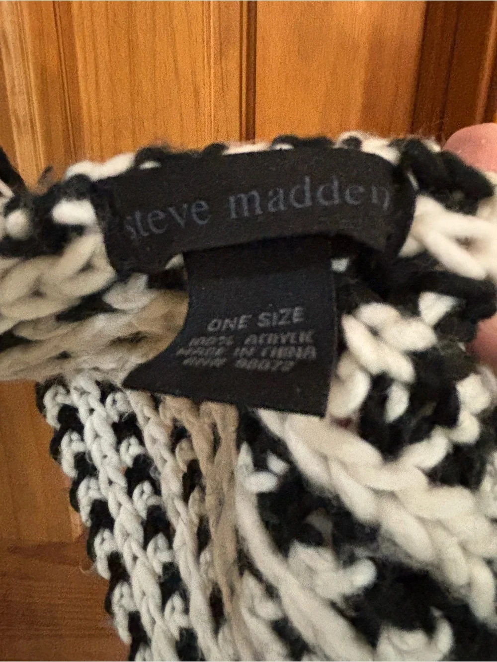Steve Madden Black and White Striped Knit Scarf with Fringe